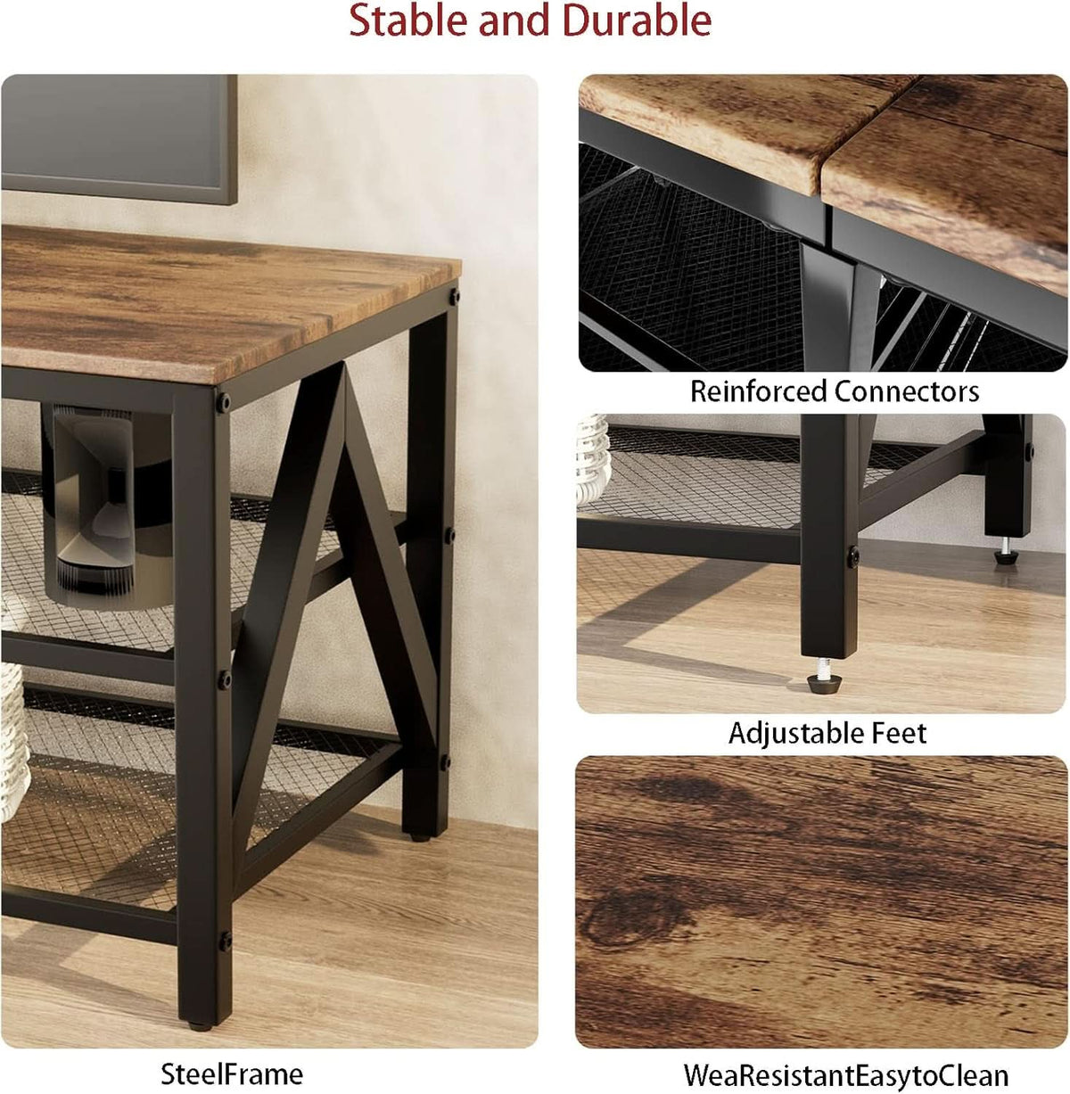 Industrial TV Stand 55 Inch Entertainment Center Brown