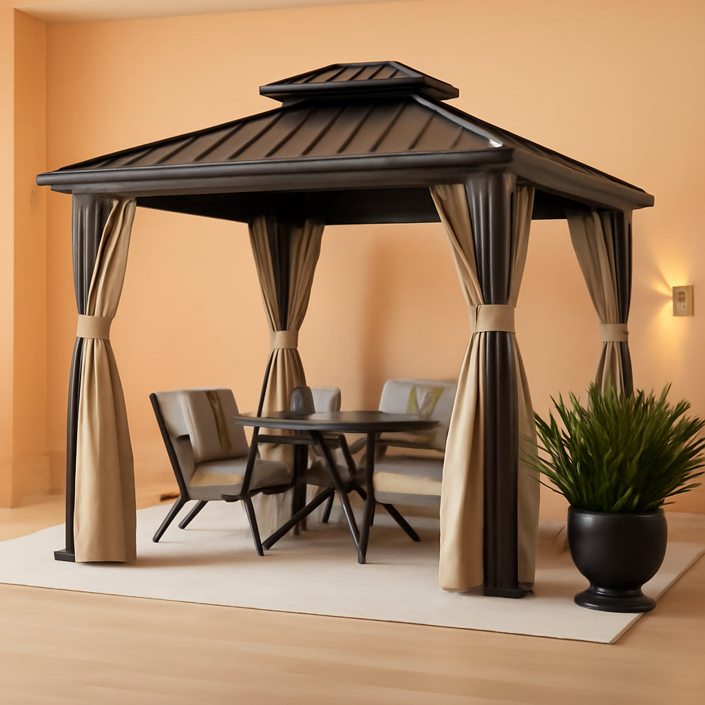 10x14 Weatherproof Hardtop Gazebo Bronze Aluminum Frame
