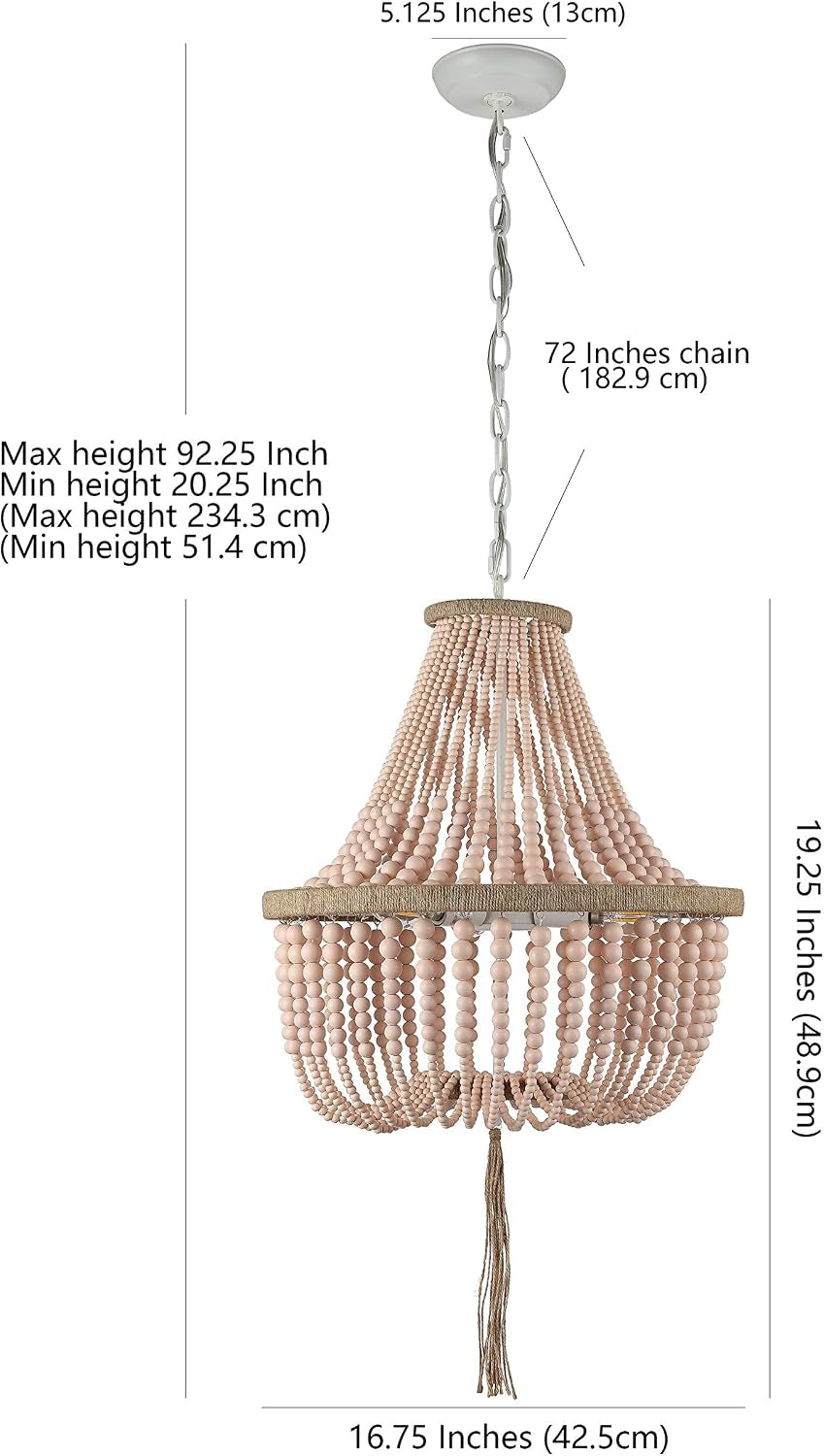 Handcrafted Beaded Blush Pink Three Light Pendant Chandelier-2