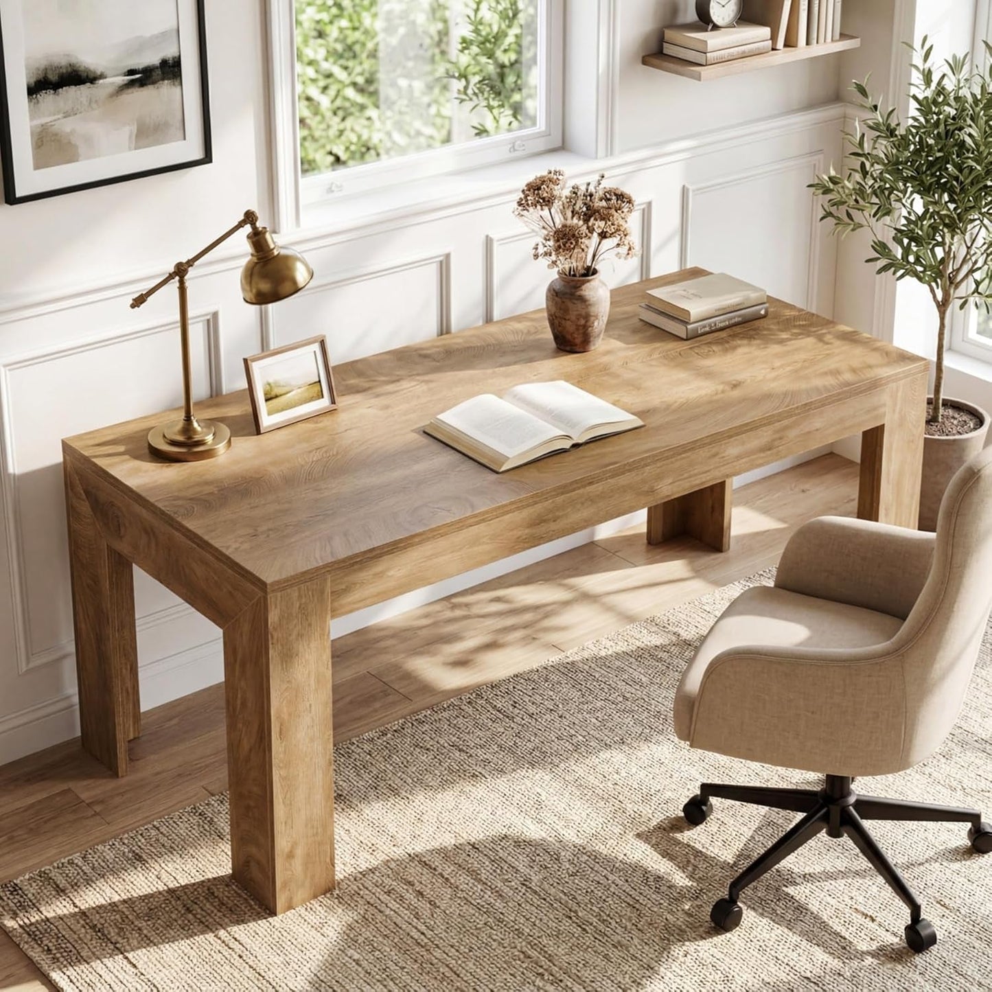 63 Inch Light Brown Interconnected Workstation Desk