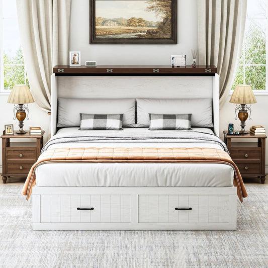 Queen Murphy Cabinet Bed Integrated Charging Station-1