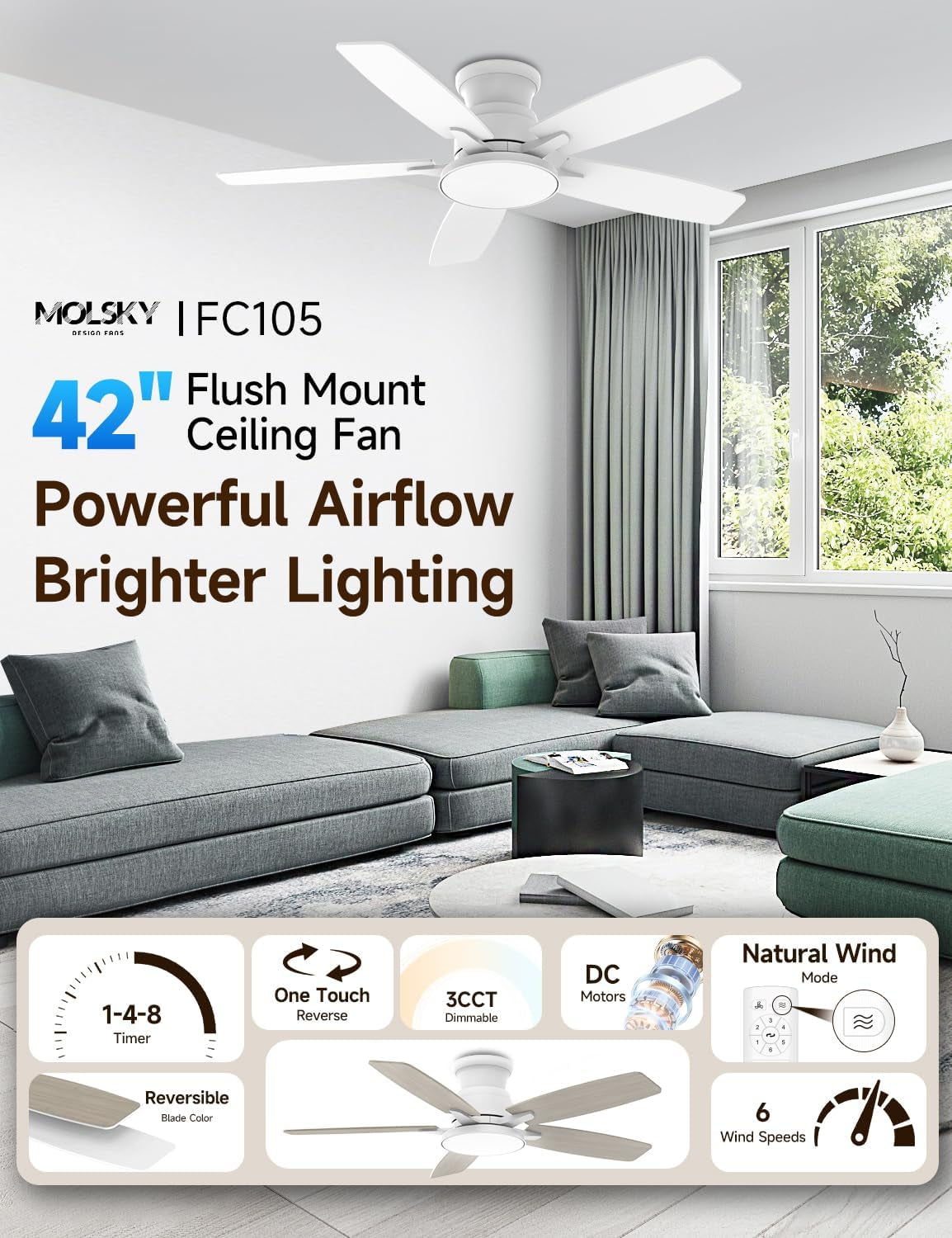 Compact 42-Inch Ceiling Fan With Remote