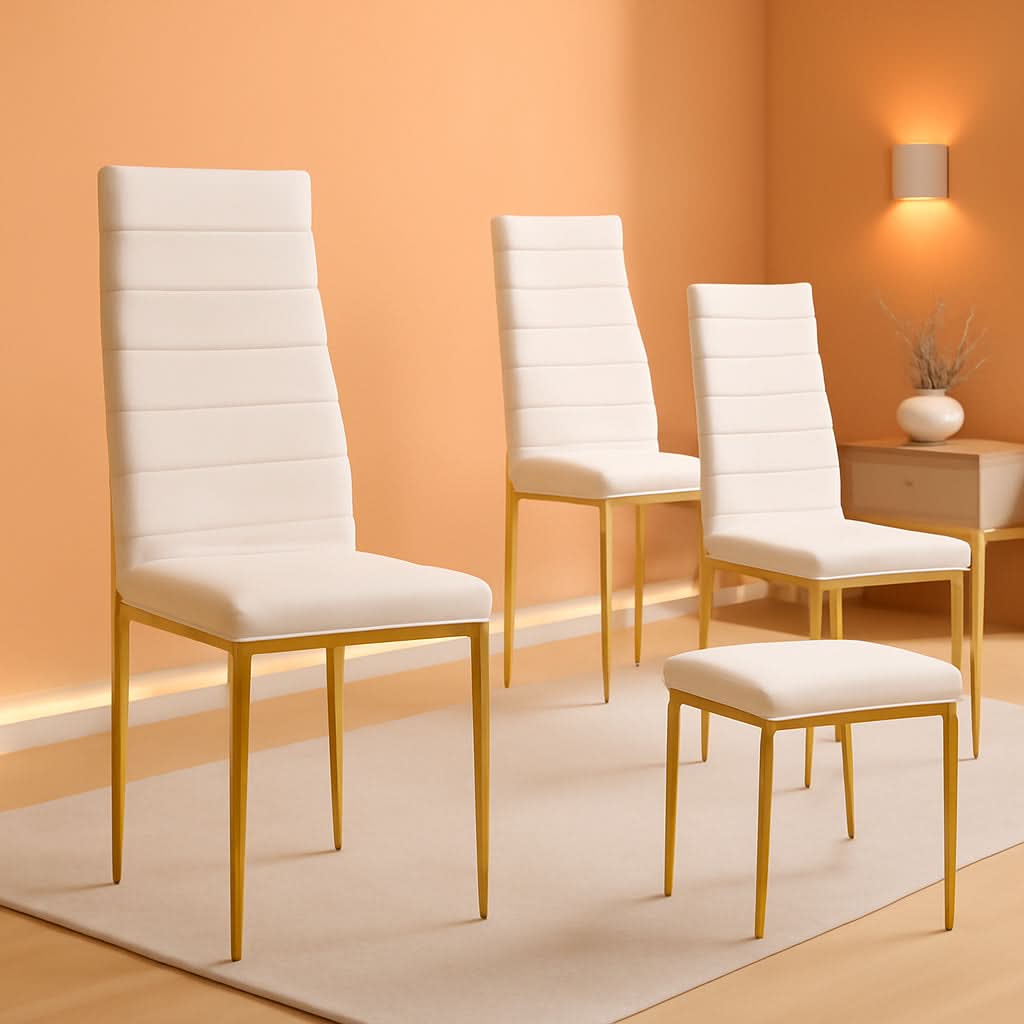 White Dining Chairs Set 4 GoldLegs Ergonomic Cushioned