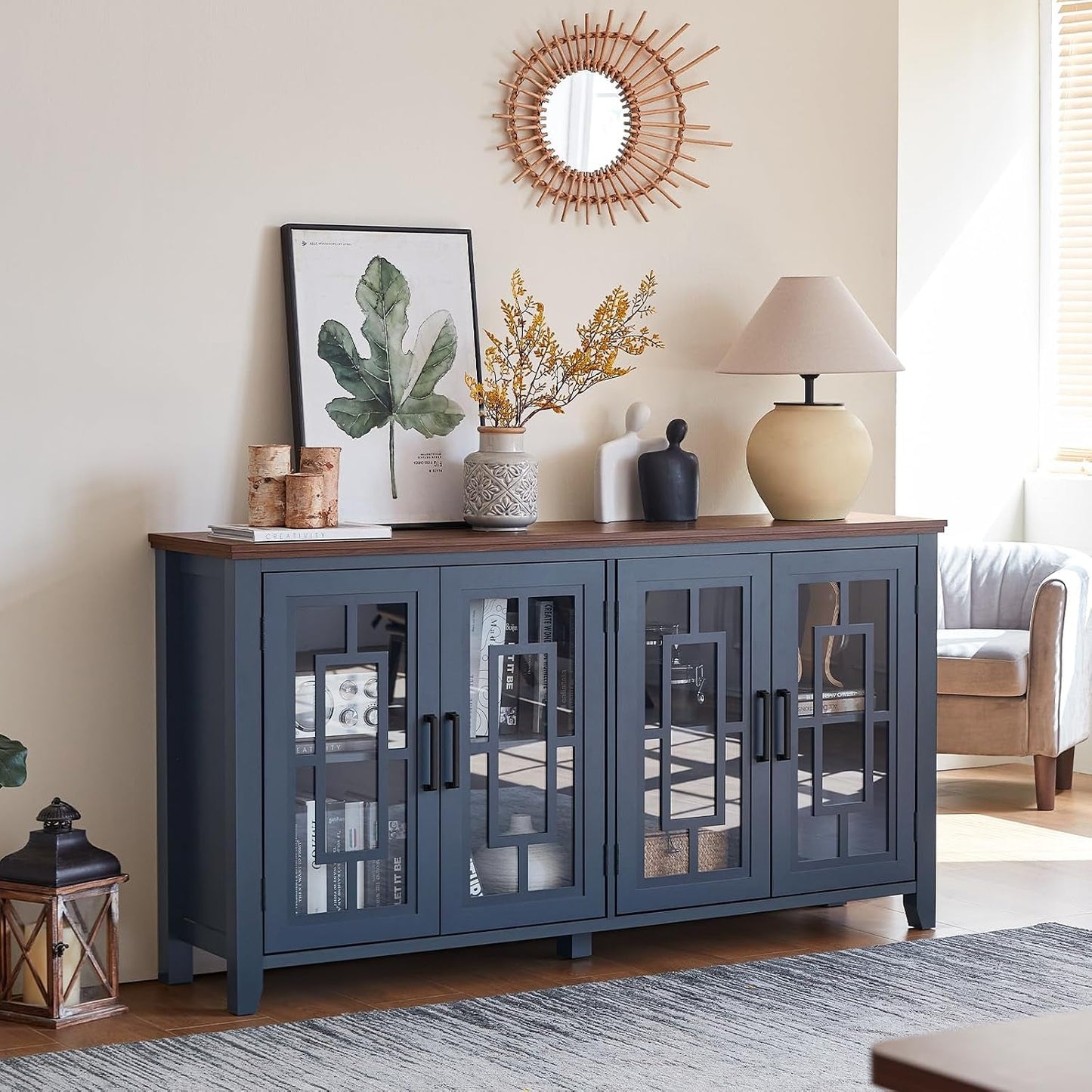 63Inch Navy Blue StorageUnit Sideboard Buffet Cabinet