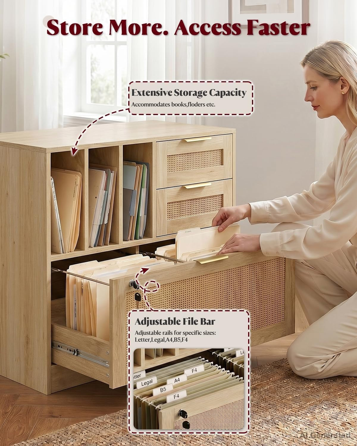 Three Drawer Locking File Cabinet Woodgrain Finish