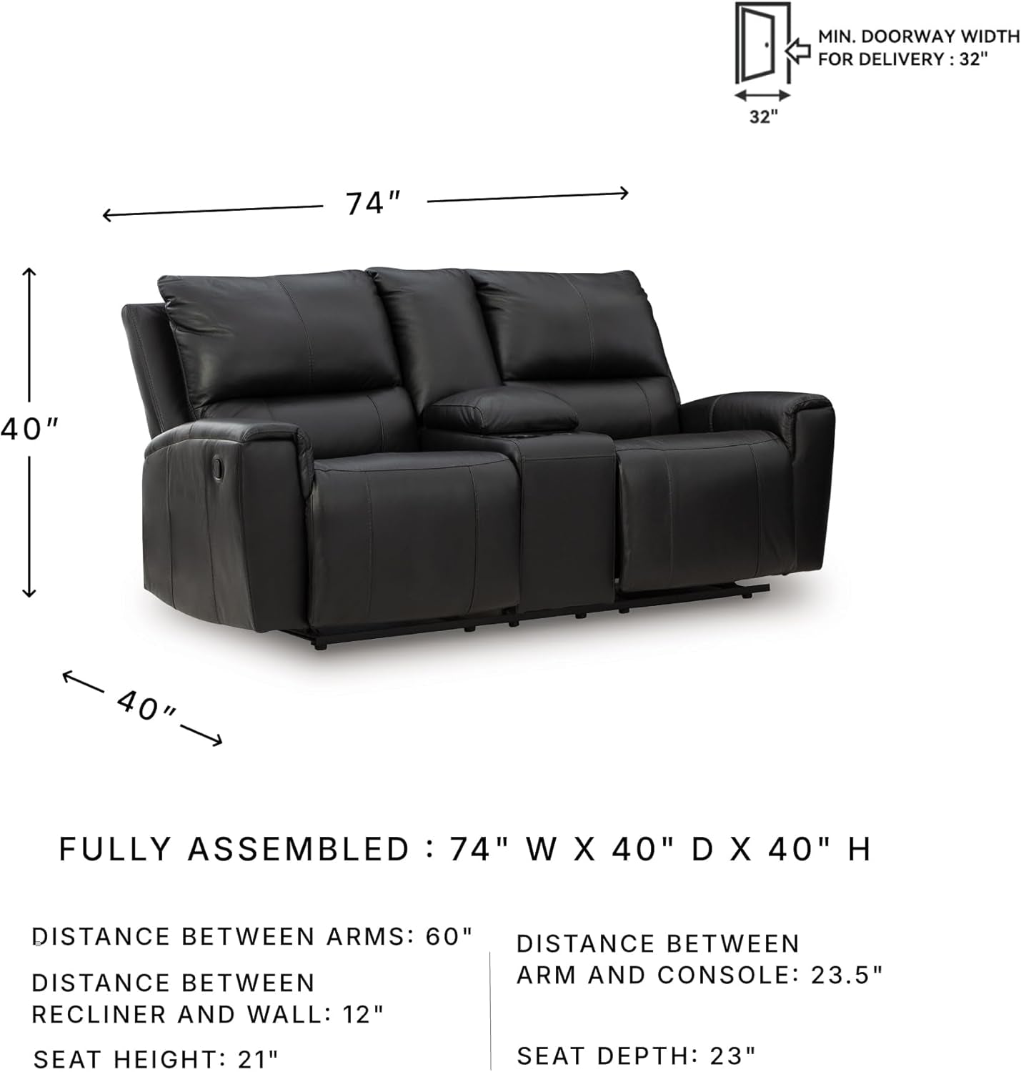 Reclining Leather Loveseat With Console Cupholders Black