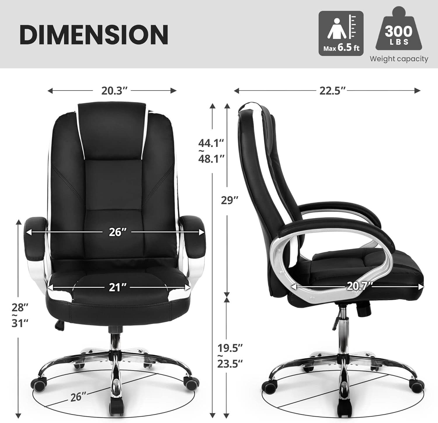 Ergonomic Black Leather Office Chair With Lumbar Support-2