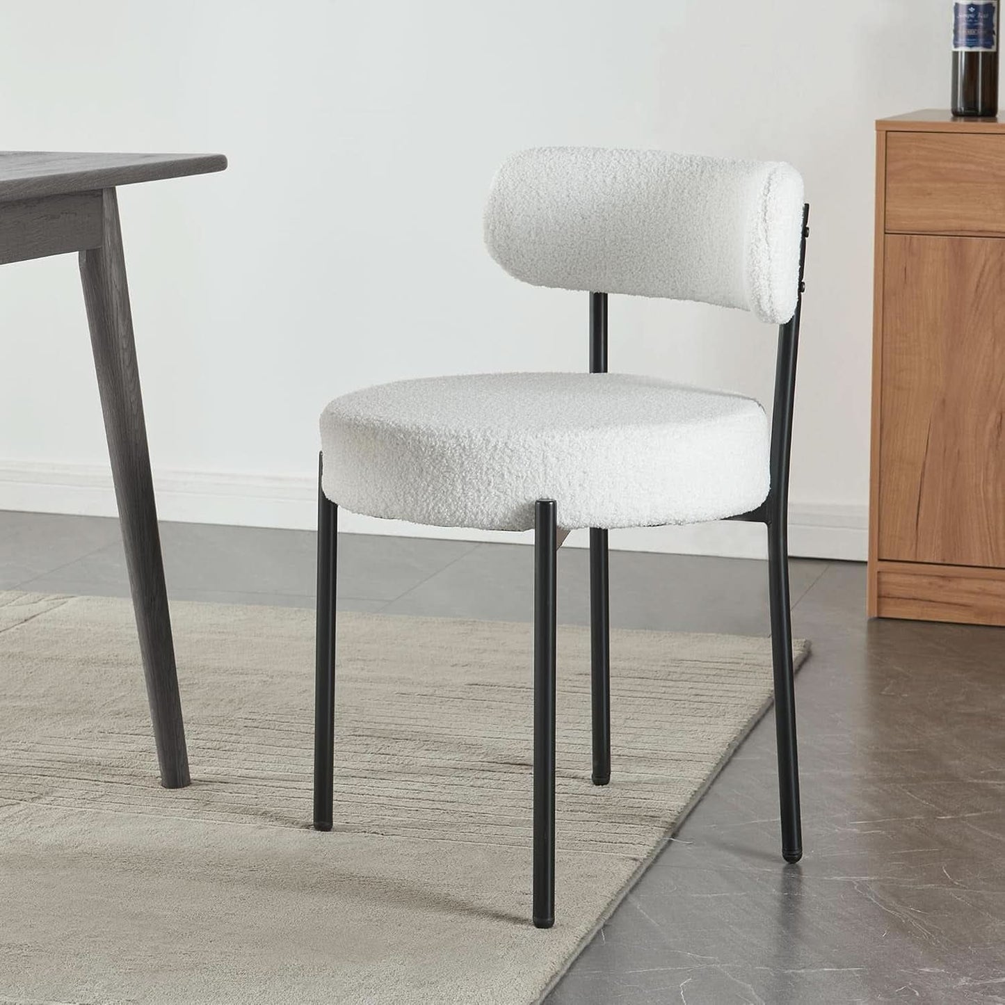 White Boucle Dining Chairs Set Of 2 For Dining Room