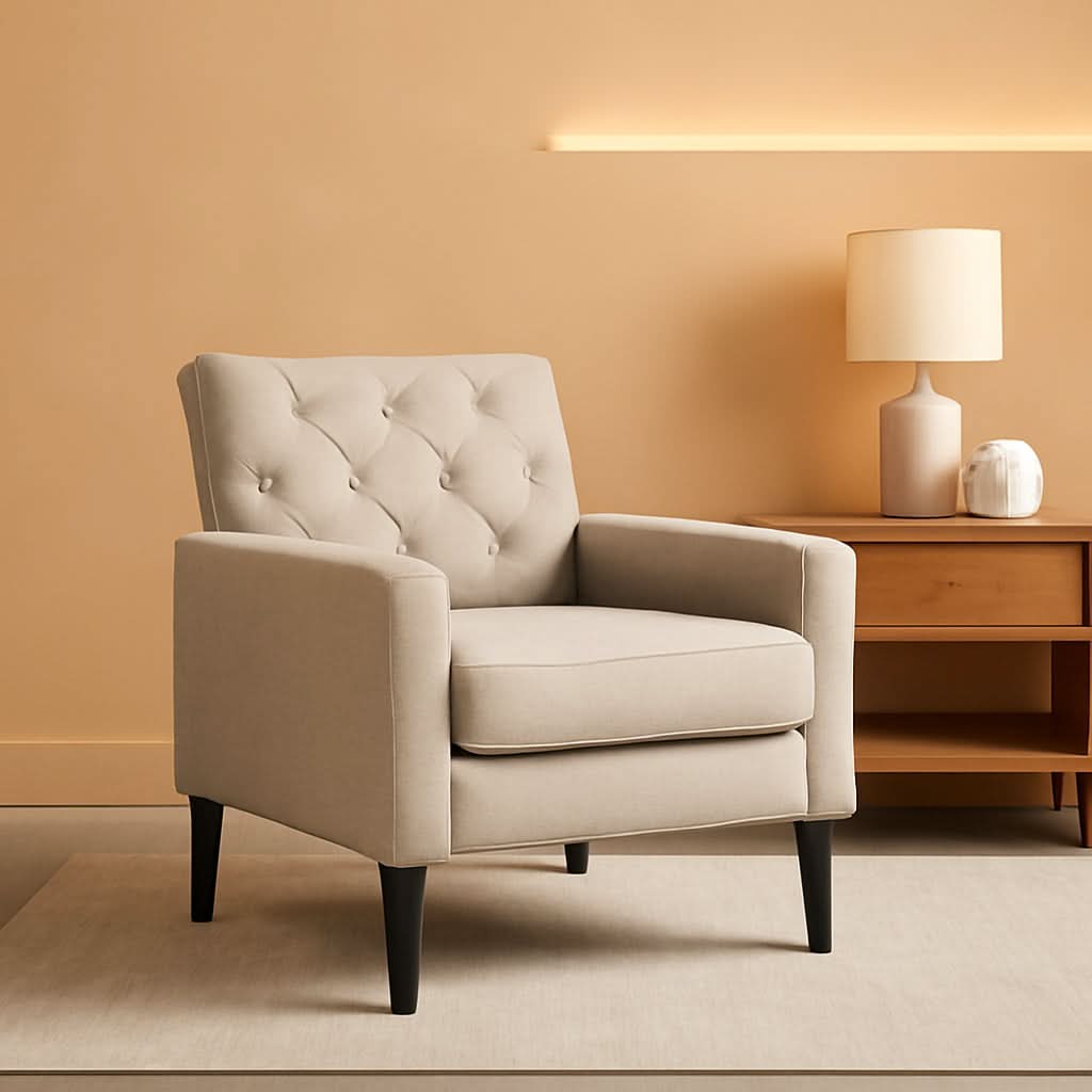 Linen Accent Chair With Button Tufting For Living Room-0