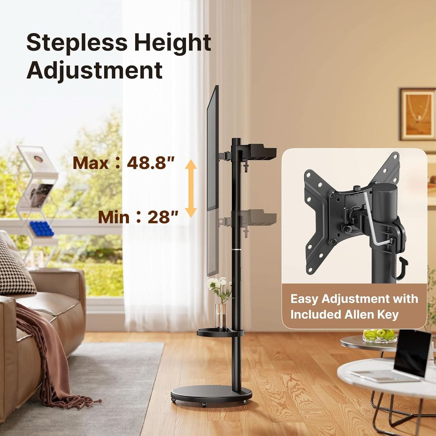 Height Adjustable Rolling TV Stand For Televisions