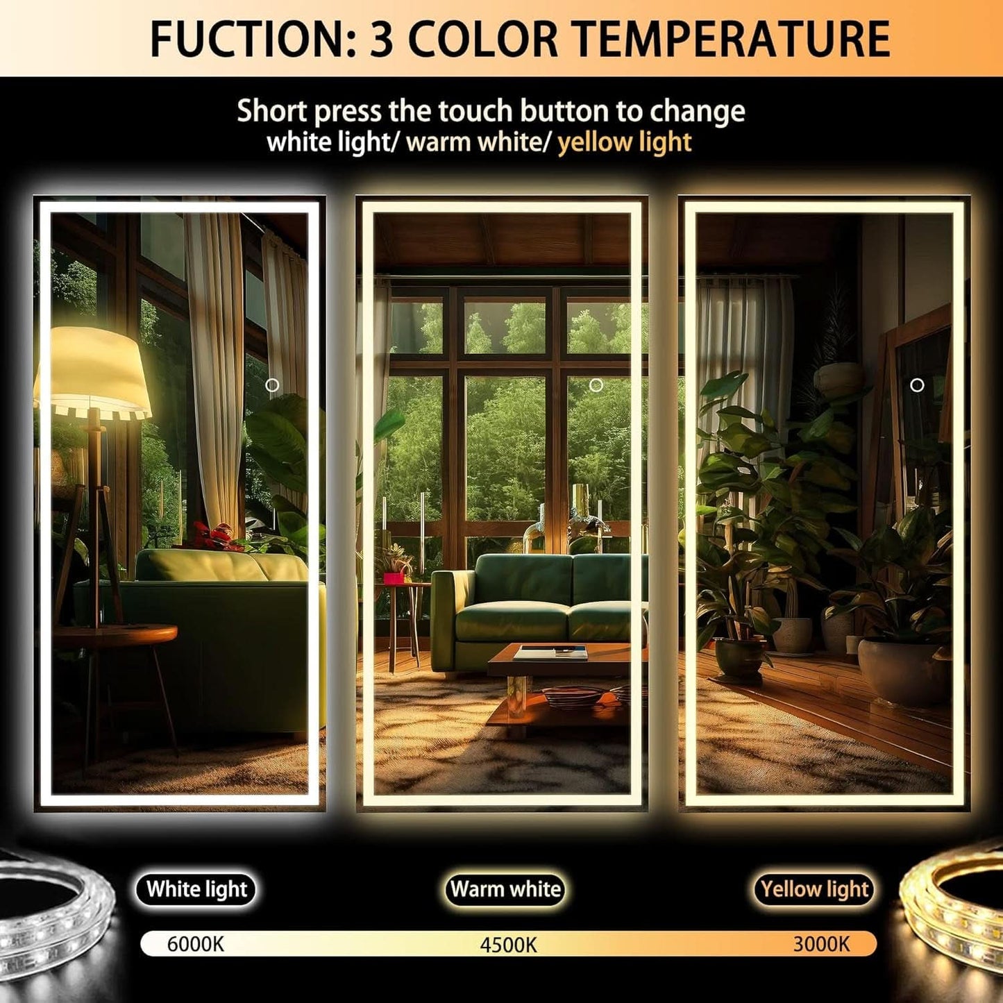 Illuminated Floor Length Mirror 71x32 Inch Dimmable