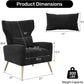 Black Velvet Wingback Chair Upholstered With Pillow