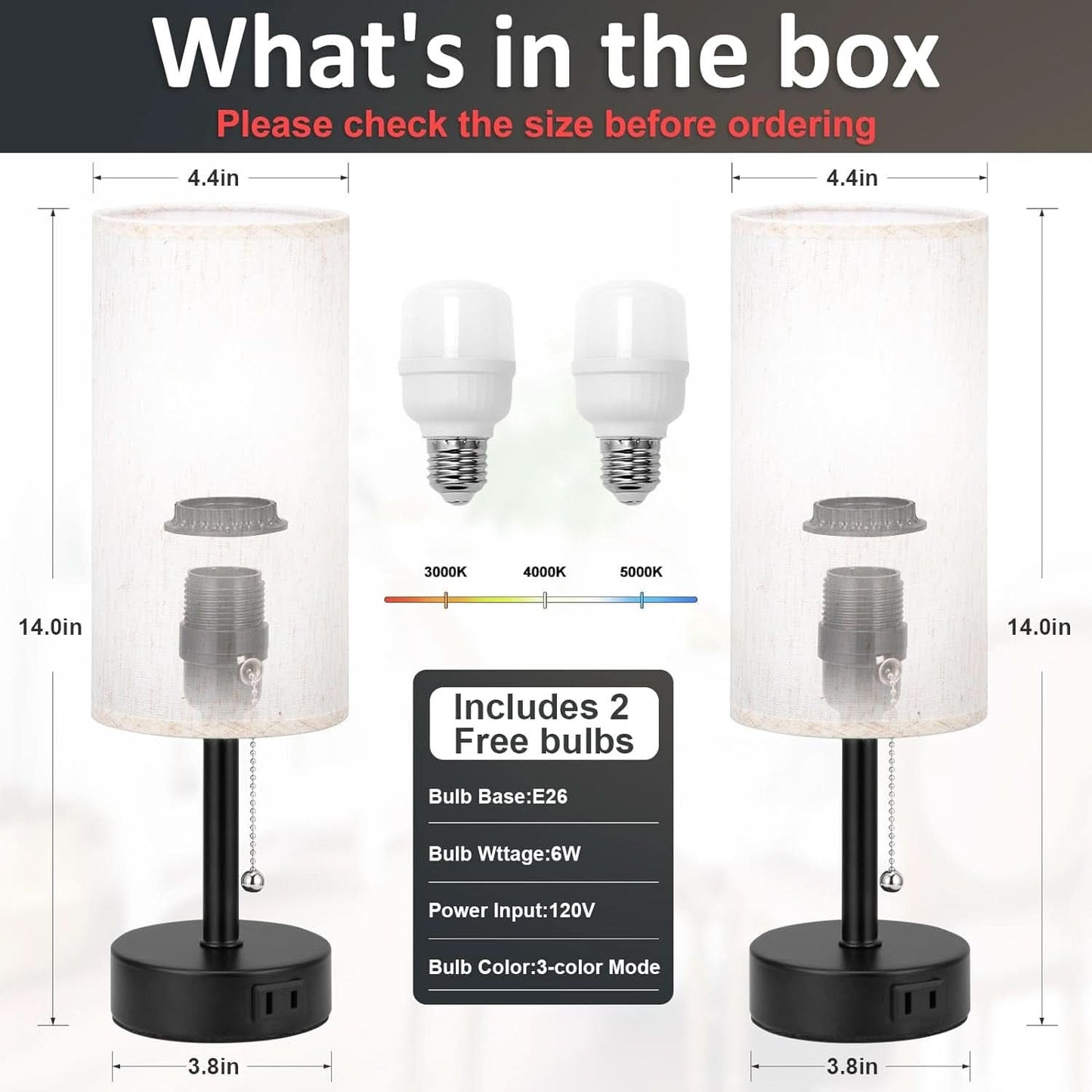 Bedside Table Lamps Set With ThreeColor Temperatures