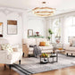 Three Piece Living Room Furniture Set With Linen Fabric Loveseat And Two Accent Chairs Off White-2