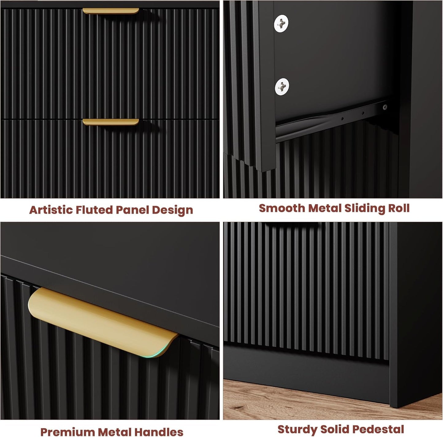 Multifunctional 59 Inches Wide Black Fluted Dresser