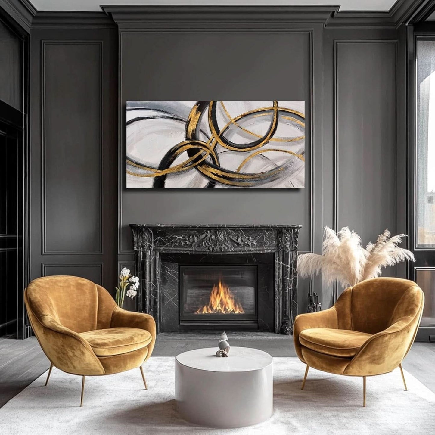 Slate Gray Metallic Abstract Canvas Wall Art 24x48 Inches