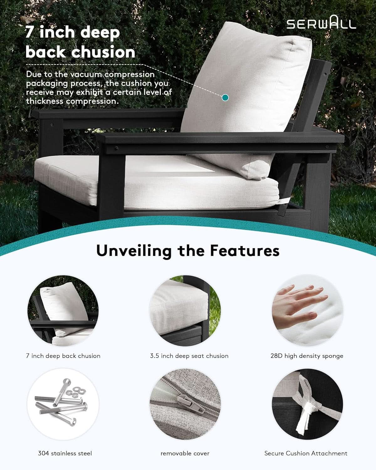HDPE Outdoor Patio Furniture Set 7 Piece All Weather-3
