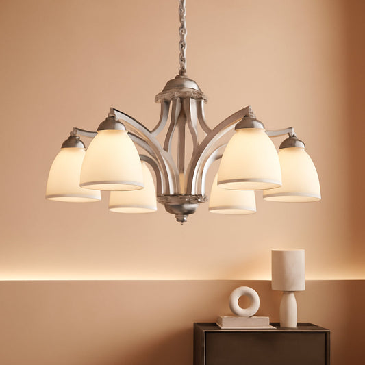 Brushed Nickel 6Light Farmhouse Chandelier Milk Glass-0