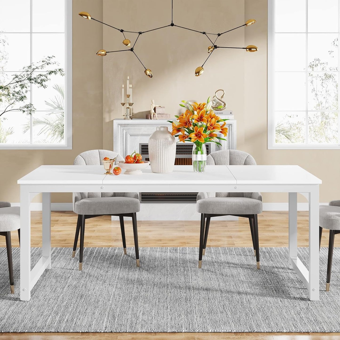 White Rectangular Dining Table 71 Inches Household