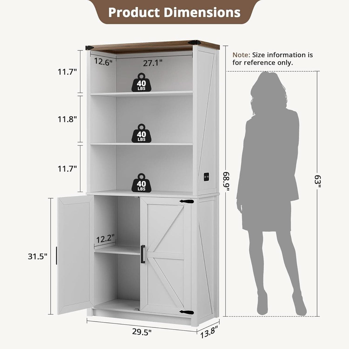 White Five Tier Bookcase Unit With Doors LED Lighting-1