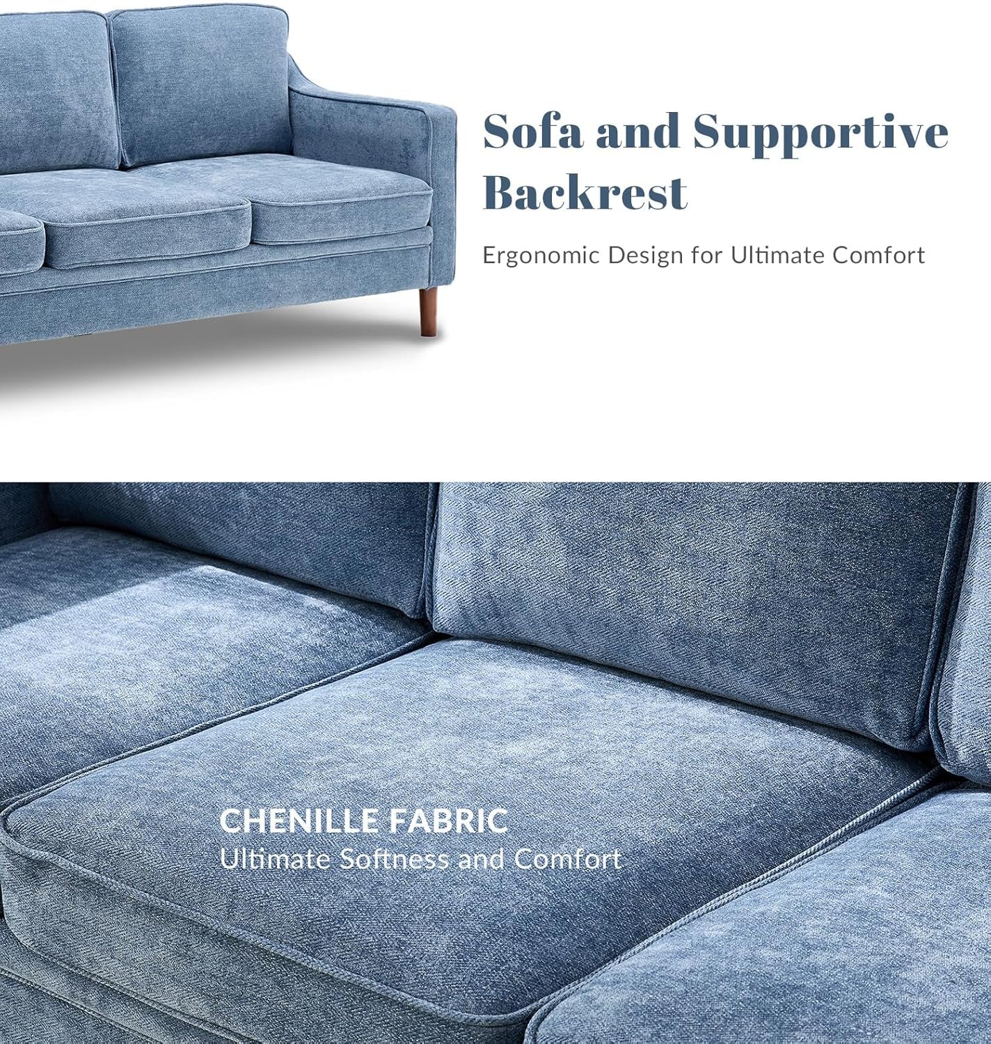 80 Inches Brilliant SkyBlue Chenille Sofa Reinforced-4