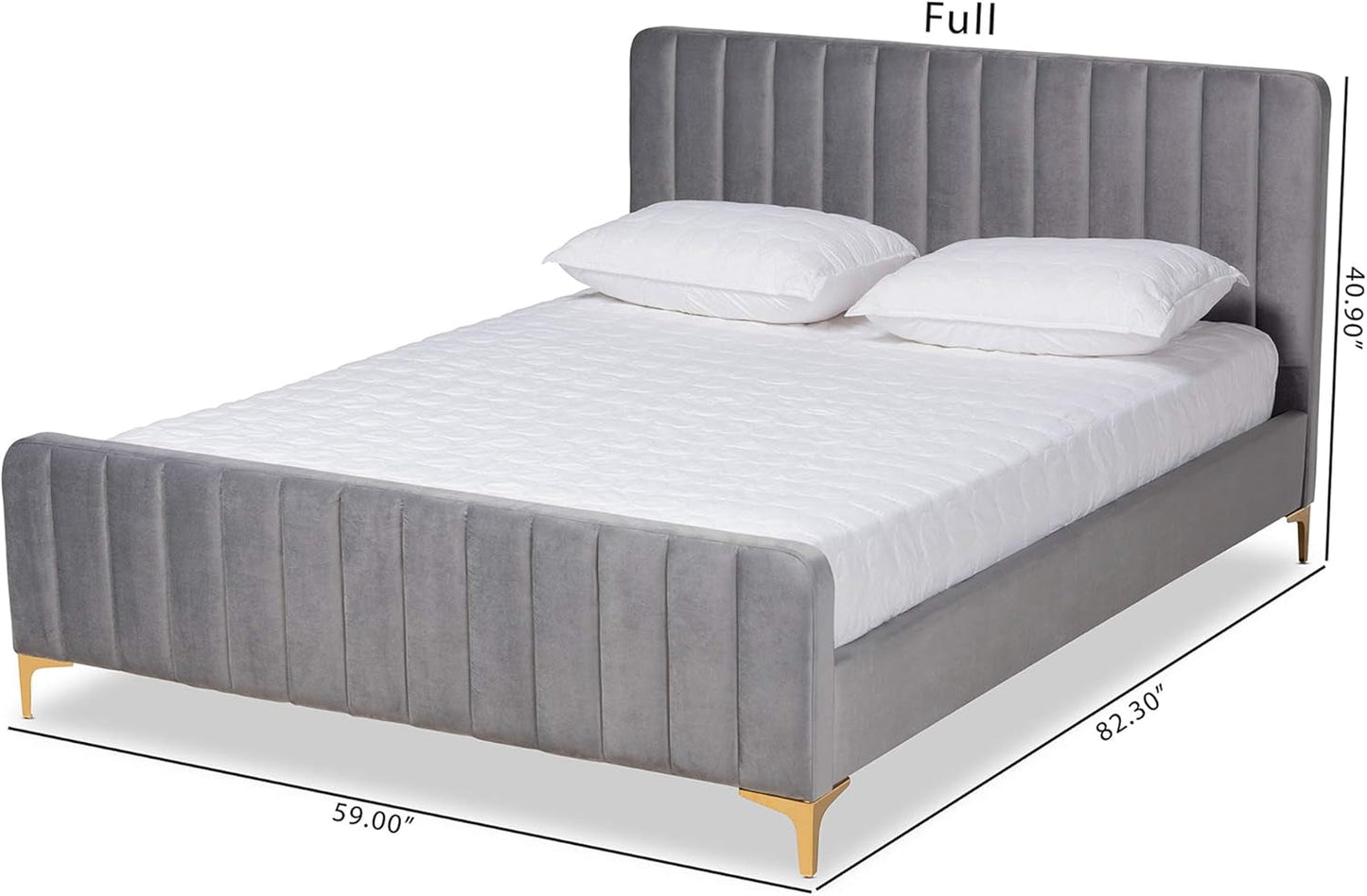 Queen Size Luxurious Grey Velvet Upholstered Platform Bed