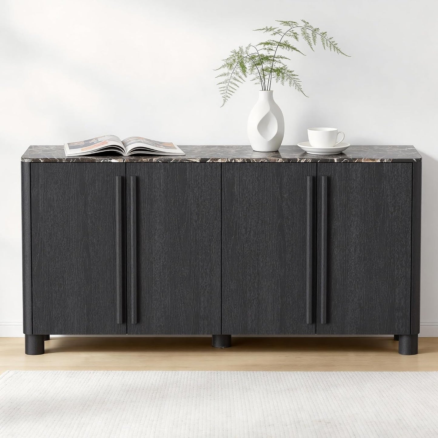65 Inch Contemporary Sideboard Buffet Faux Marble Top