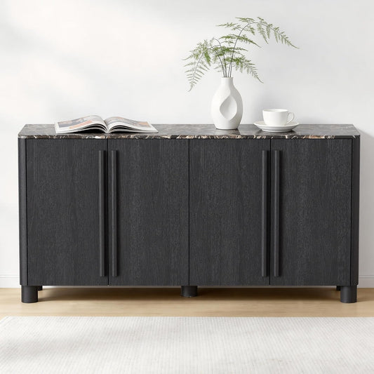 65 Inch Contemporary Sideboard Buffet Faux Marble Top