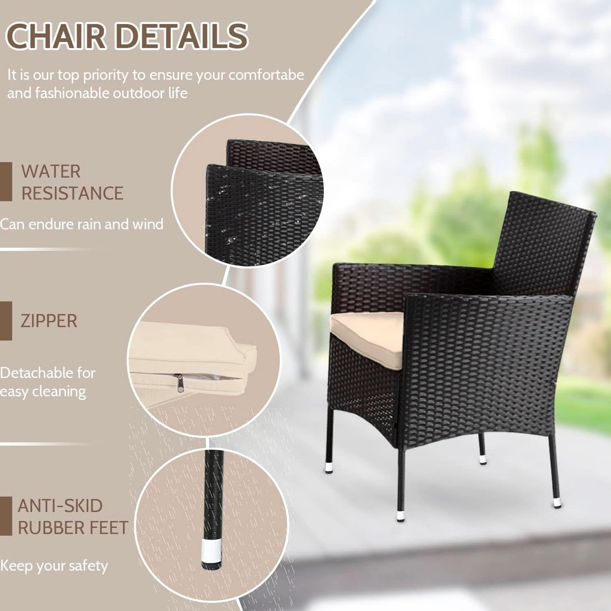 Outdoor Rattan 4 Piece Patio Furniture Conversation Set-4