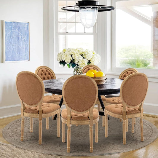 PU Leather Dining Chairs Set of 6 Orange Round Back with Nailhead Trim