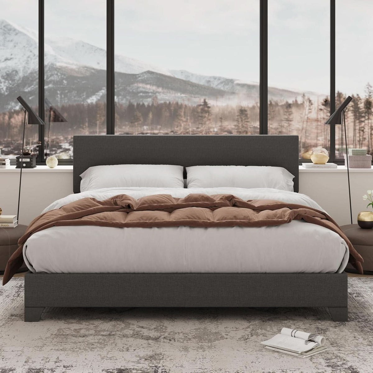 Queen Bed Frame With Adjustable Headboard Upholstered