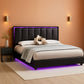 Floating Full Bed Frame with LED Lights and Head board, Black
