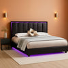 Floating Full Bed Frame with LED Lights and Head board, Black