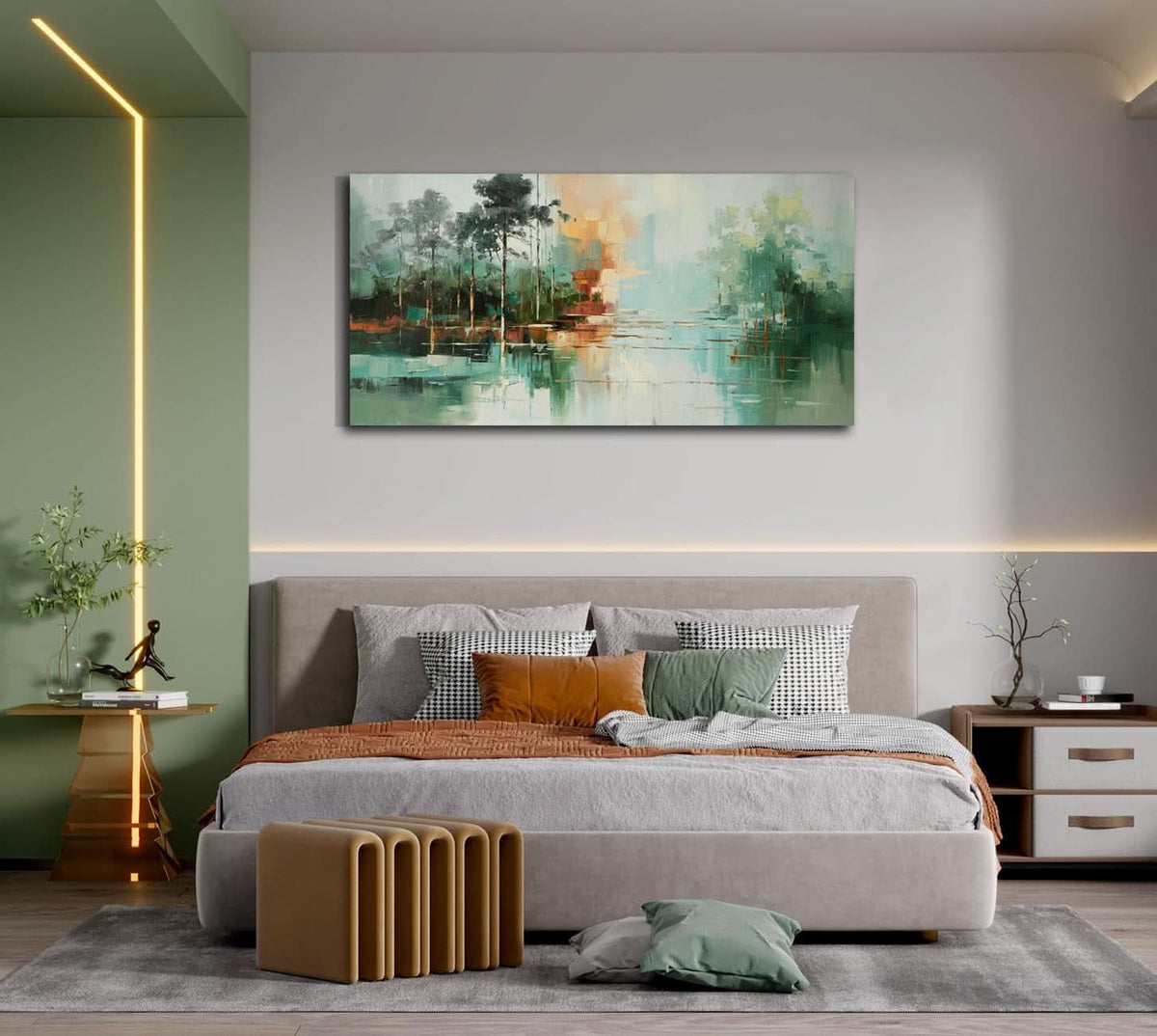 Teal Green Landscape Canvas Wall Art 58x29