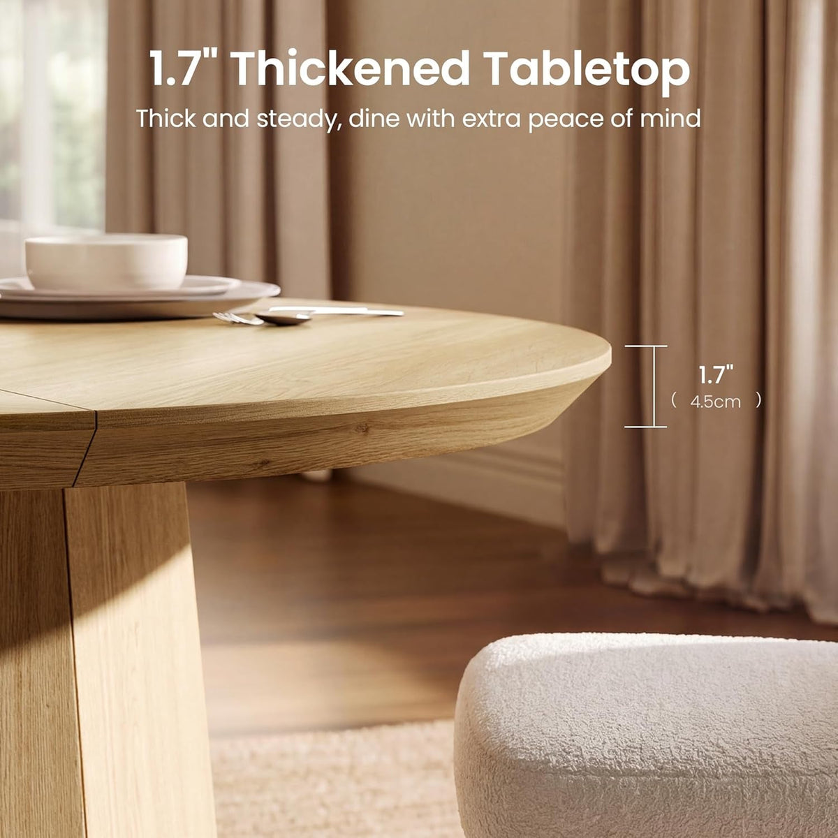 43 Inch Circular Dining Table With Solid Wood Pedestal
