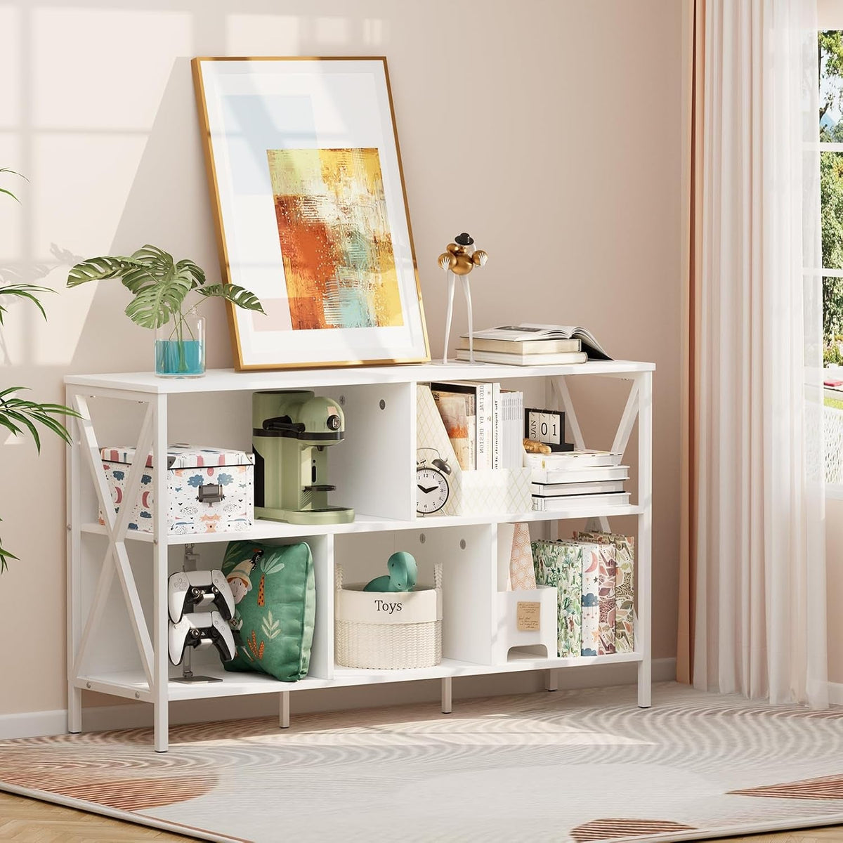 White 5 Cube Contemporary Industrial Open Bookcase