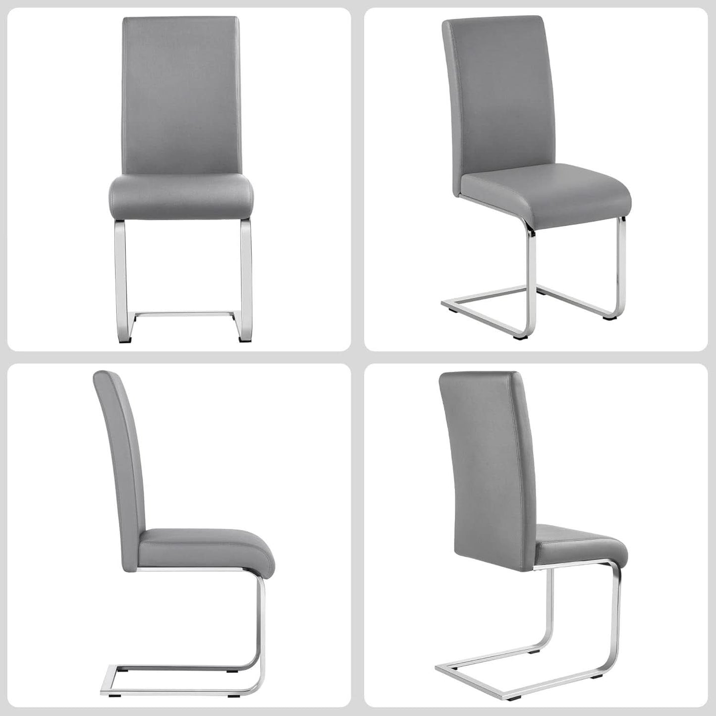 Gray PU Leather Dining Chairs For Kitchen Set Of 2