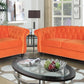 3 Piece Orange Velvet Living Room Sofa Set Includes Loveseat And Club Chair Durable Upholstery-2