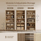 Tall Rattan Bookcase Featuring Five Adjustable Shelves