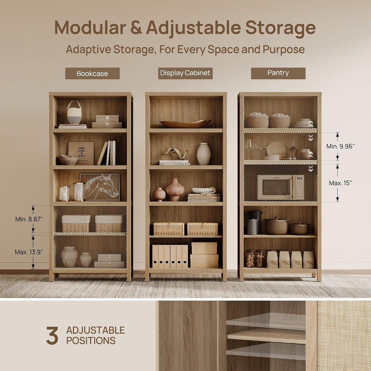 Tall Rattan Bookcase Featuring Five Adjustable Shelves