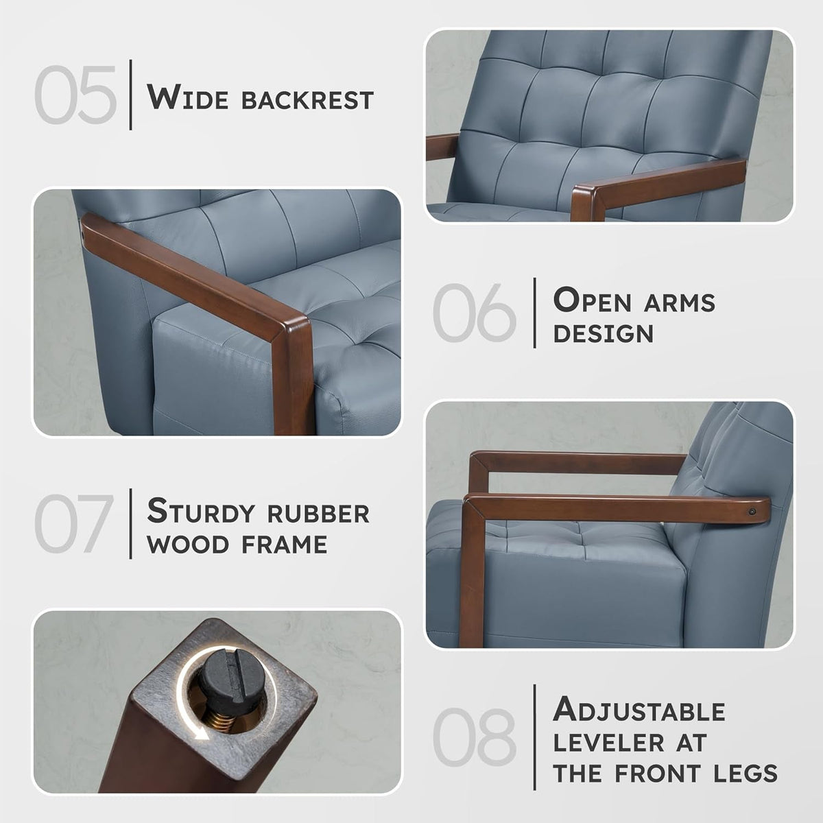 Blue Premium Genuine Leather Tufted Upholstered Chair