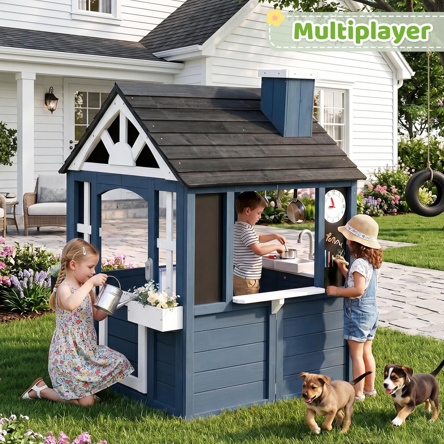 Quality Cedar Outdoor Playhouse With Kitchen Accessories