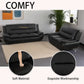 Black 5 Seat Faux Leather Sectional Sofa Set For Living Room