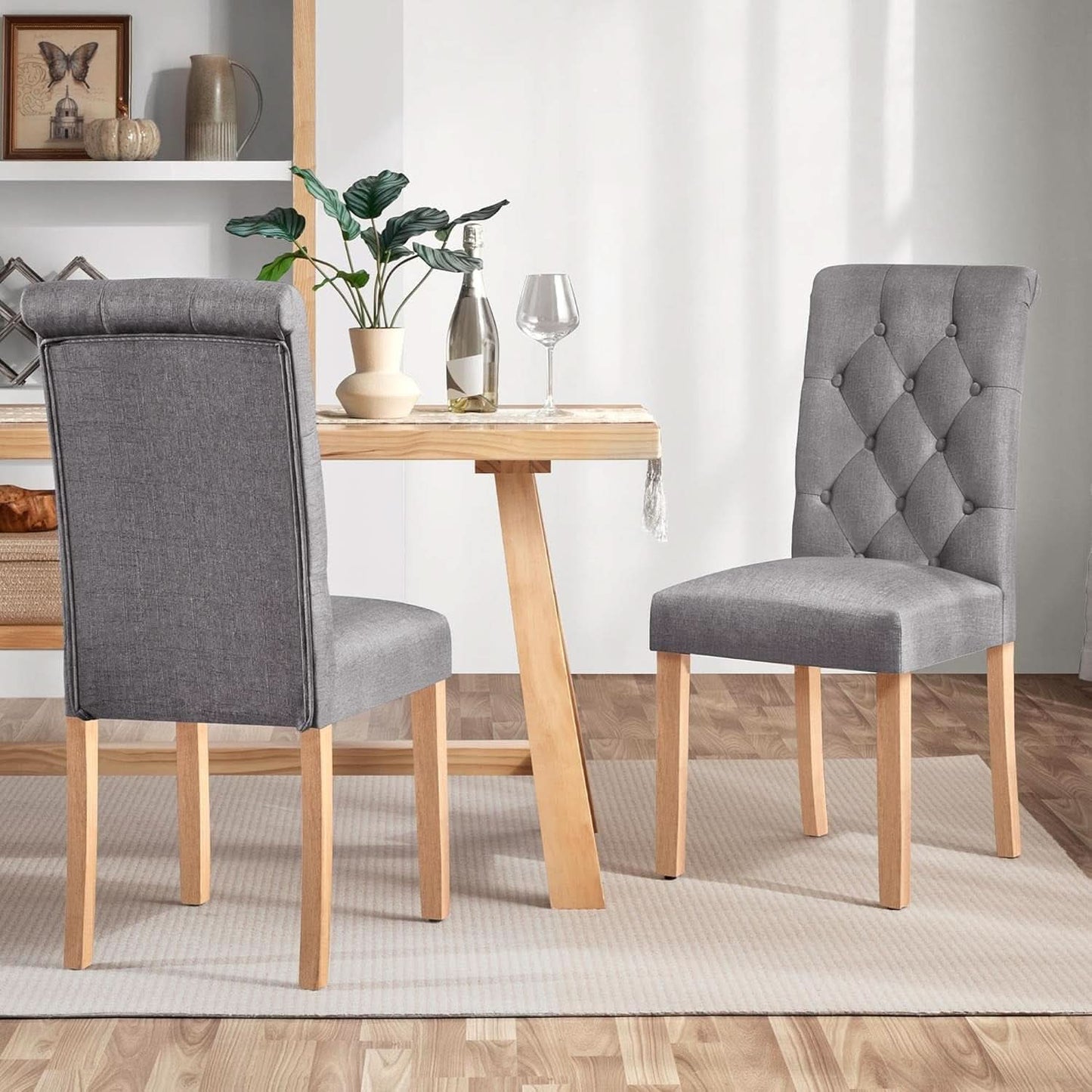 Parsons Dining Chairs Set of 2 Upholstered High Back Dark Gray