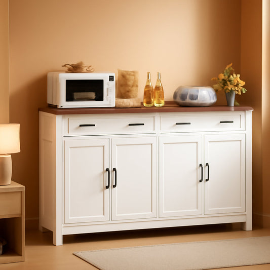 63 Inch White Contemporary Farmhouse Buffet Cabinet