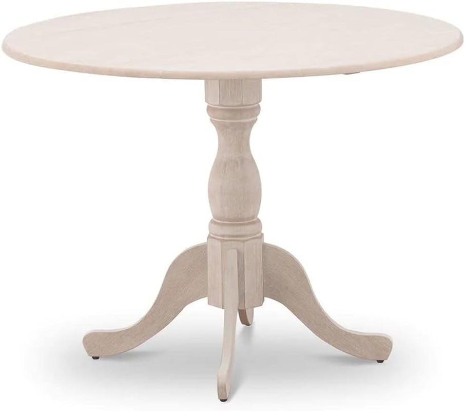 Round Wooden Dining Table 42-Inch Wirebrushed Buttercream