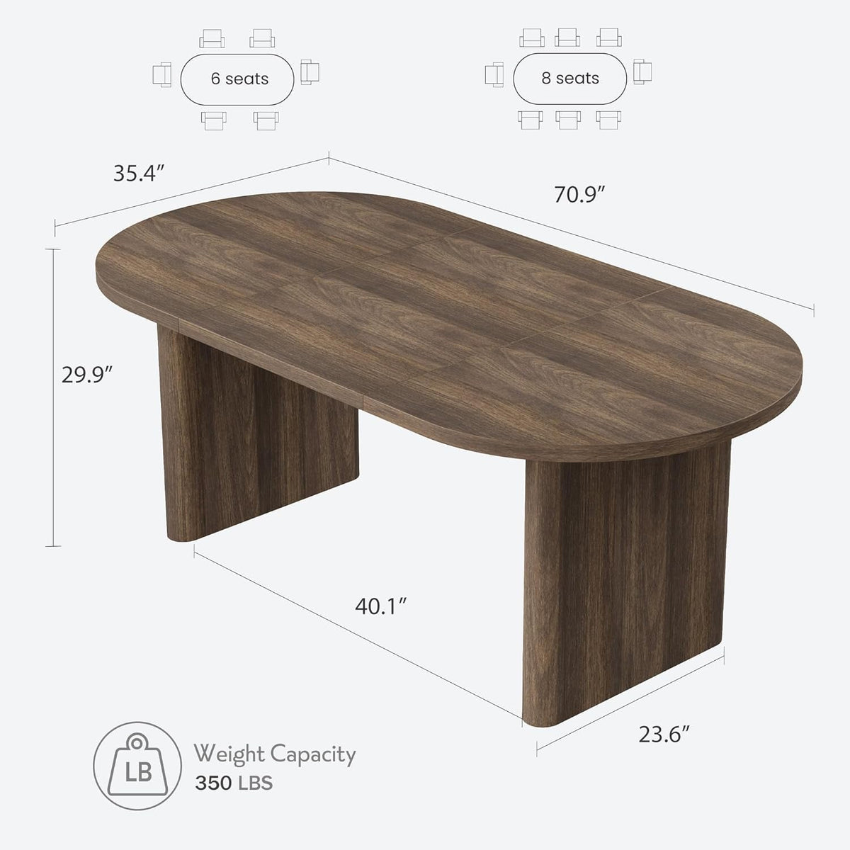 Oval Dining Table 70 Inch Double Pedestal Brown Finish