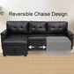 Sleeper Sectional Sofa Black Leather With Convertible Bed