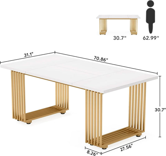 White Gold Wood Dining Table 70 Inch Rectangular For Dining Room-1