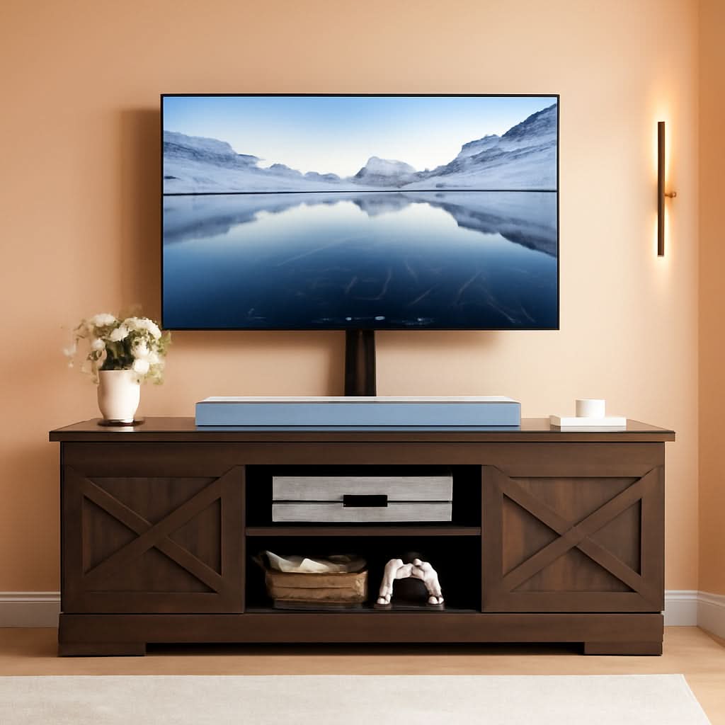 Espresso Farmhouse TV Stand With Adjustable Mounting